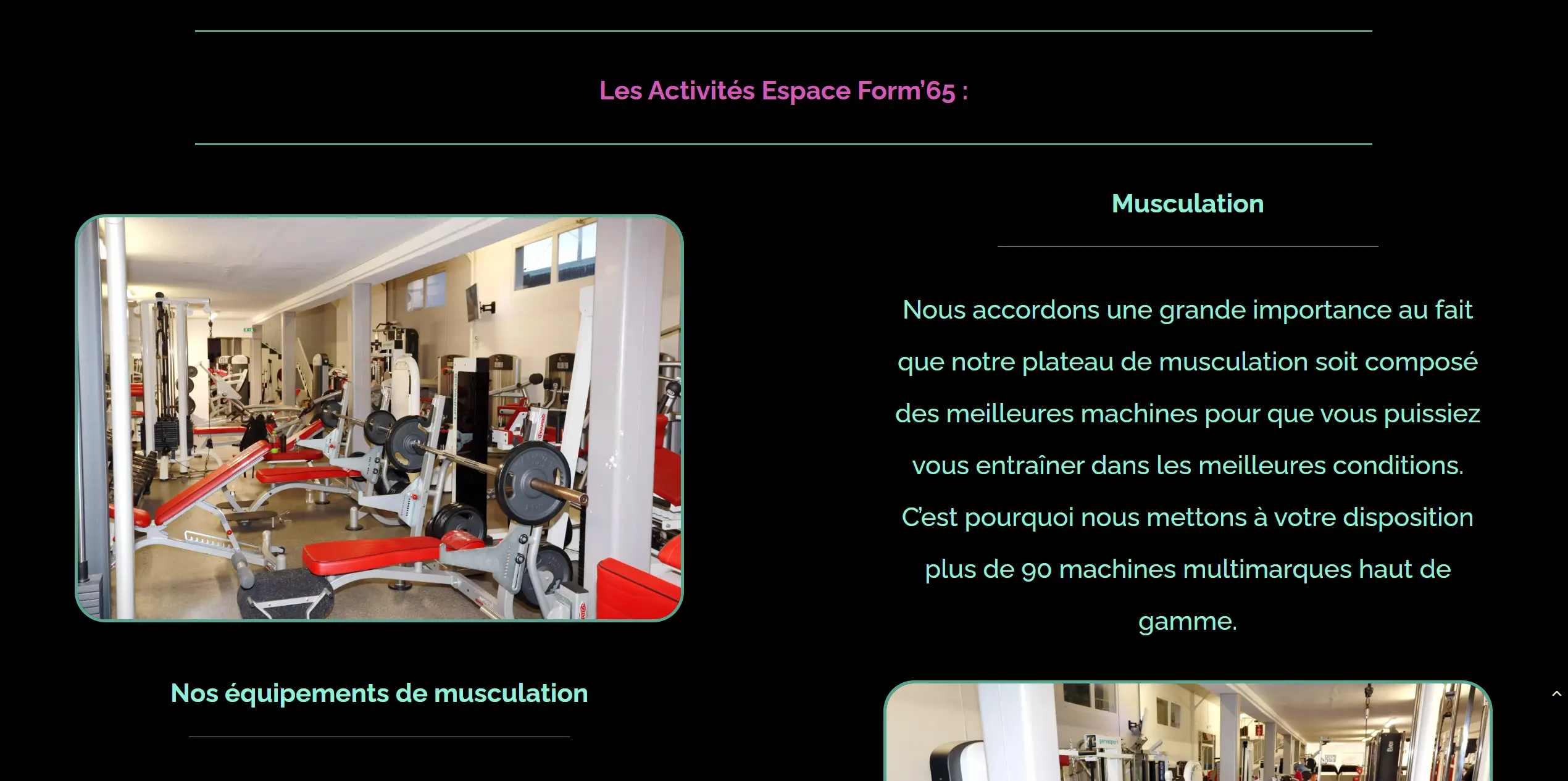 Capture d'écran du site web de la salle de sport Espace Form' 65 réalisé par Com'Unity : Projet de Marketing Digital